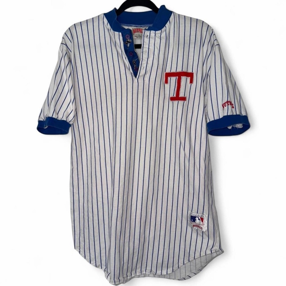 Vintage 90s Texas Rangers pinstripe baseball jersey size medium